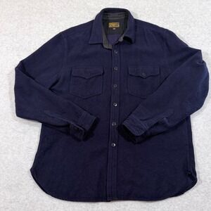 Wallace Barnes Navy Blue Wool Blend Button Down CPO Shacket men's